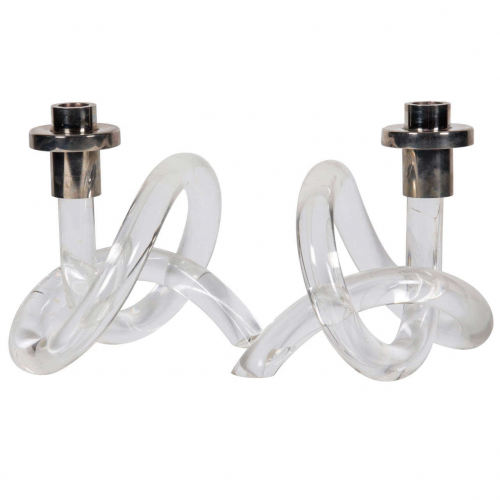 Pair of Lucite candelsticks by Dorothy Thorpe, 1940, offered by Metropolis Modern