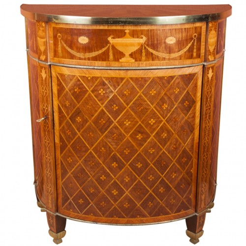 George III demi-lune commode in the manner of John Linnell, ca. 1790, offered by John Bly