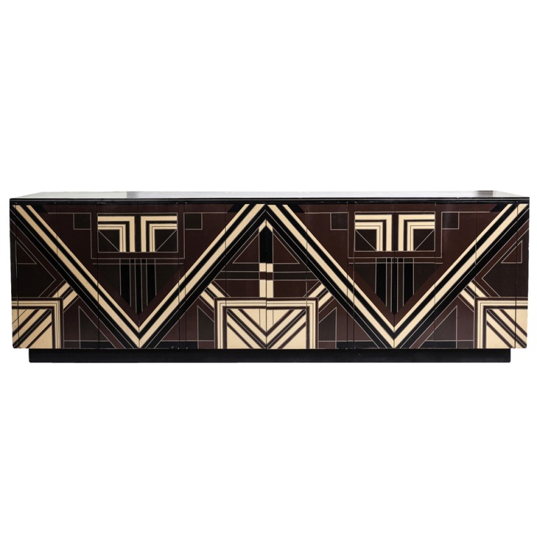 Art Deco server with geometric lacquer detailing, ca. 1977, offered by Kelly Wearstler