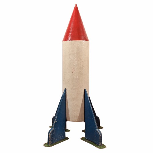 Red-white-and-blue rocketship ornament