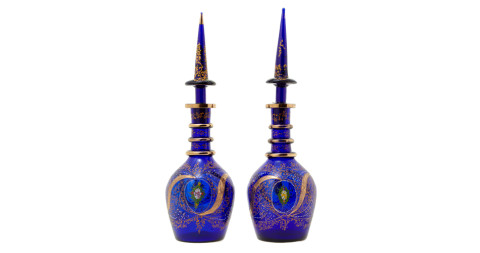 Pair of lidded Bohemian-glass decanters, late 19th century