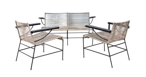 Iron-and-cord patio set, 1950s, offered by House of Blu
