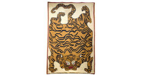 Tibetan chain-stitch tiger panel, 1950, offered by Guinevere Antiques