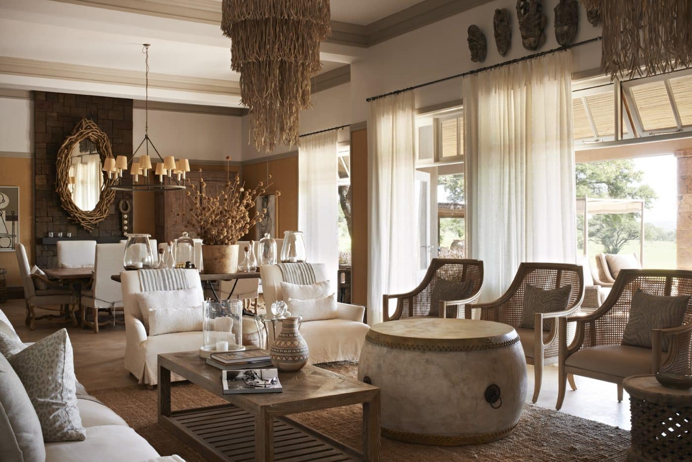 Lounge of the four-bedroom Serengeti House villa at Tanzania's Singita Grumeti safari lodge, designed by Boyd Ferguson