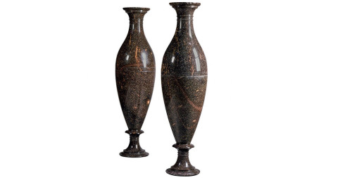Pair of monumental Swedish porphyry vases, ca. 1830