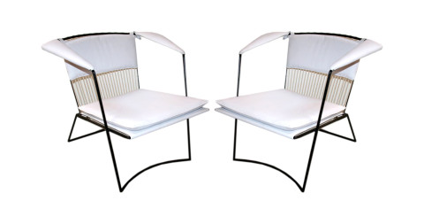 Pair of Joaquim Tenreiro white armchairs, 1950s, offered by Adesso