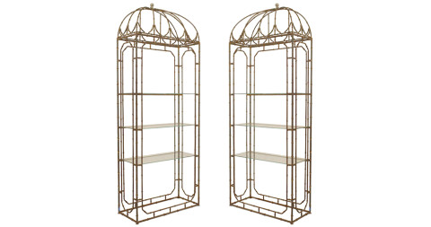Pair of Regency-style faux-bamboo etagères, early 20th century, offered by Newel LLC