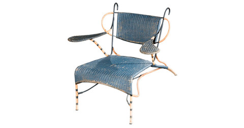 Iron and woven-cane lounge chair, 1950s, offered by J.F. Chen