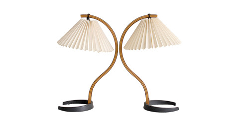  Caprani iron and plywood table lamps, 1970s, offered by Just In Modern