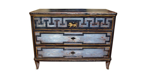 Continental painted chest of drawers, early 19th century, offered by L'Antiquaire