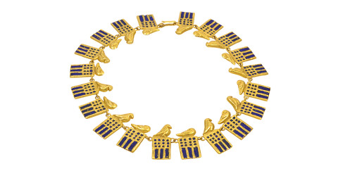 Line Vautrin Ramses bronze doré and enamel necklace, ca. 1955, offered by Maison Gerard