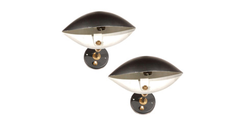 Pair of single-light sconces, 1950s, by  Serge Mouille, offered  by J.F. Chen