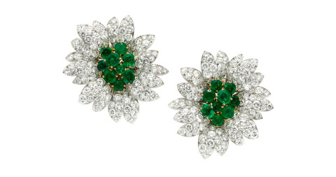  Van Cleef & Arpels diamond-and-emerald earrings, 1955
