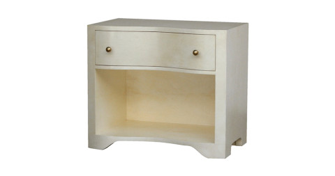 Serpentine-style nightstand in bleached parchment, 21st century, offered by Paul Marra