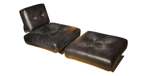 Oscar Niemeyer Leather and Steel Chair and Ottoman, 1960s, offered by J.F. Chen