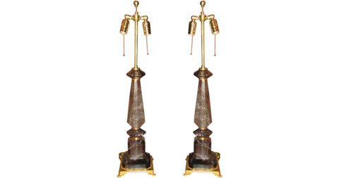 Pair of rock-crystal lamps, 21st century, offered by Lerebours Antiques