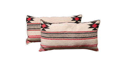 Pair of Navajo saddle blanket pillows, 1930–1940, offered by East Meets West Antiques