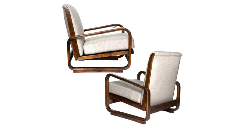 Pair of Swedish Art Deco Modernist Lounge Chairs by Erik Chambert, offered by B4