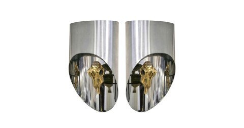 Pair of Maria Pergay metal sconces, ca. 1977, offered by Lebreton