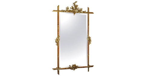 French bamboo-design mirror with grapevine and bird’s nest carvings, 19th century