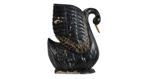 Black swan wooden sculpture, ca. 1840, offered by Leif