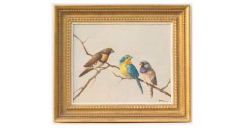 <i>Finches on a Branch,</i> 1950, by Honore Theodore Camos, offered by Heritage Fine Art