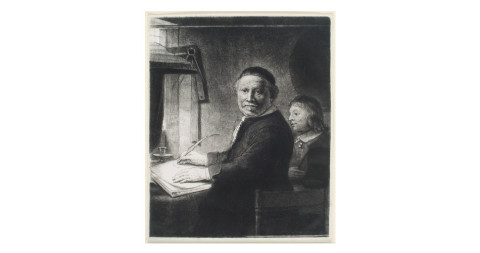 <i>Lieven Willemsz van Coppenol, Writing-Master: The Smaller Plate,</i> ca. 1658, by Rembrandt, offered by Christopher Clark Fine Art