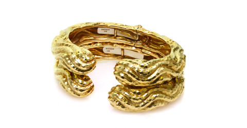 Pair of David Webb textured gold bangle bracelets, 1980s, offered by M&G Signed Jewelry