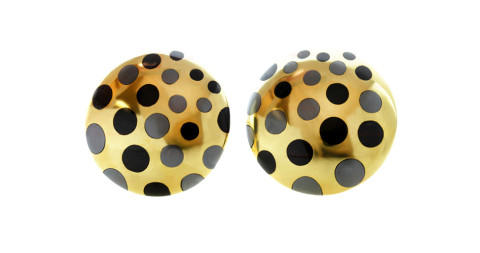 Angela Cummings Black Onyx Hematite  Polka Dot Round Earrings, 1980s, offered by Sign Jewelry