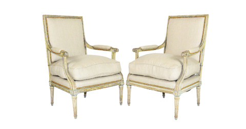 Pair of Louis XVI bergères, 18th century, offered by Delray & Associates Antiques LLC