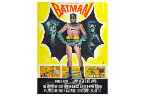 Original movie poster for <i>Batman</i>, starring Adam West and Burt Ward, 1966, by Boris Grinsson, offered by Antikbar