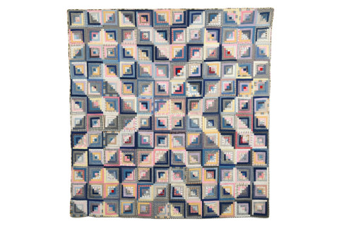Log Cabin and Stars quilted cotton patchwork, circa 1910,  offered by Stella Rubin