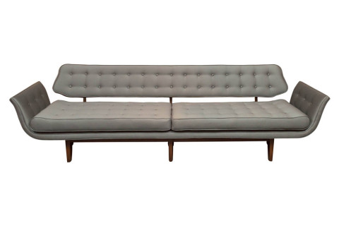 La Gondola sofa by Edward Wormley for Dunbar, 1957, with a solid mahogany frame upholstered in satin wool, offered by DeAngelis