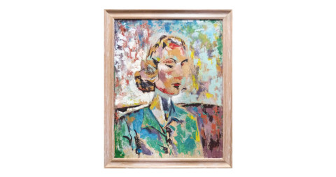 French Oil Painting of a Woman, 1940s