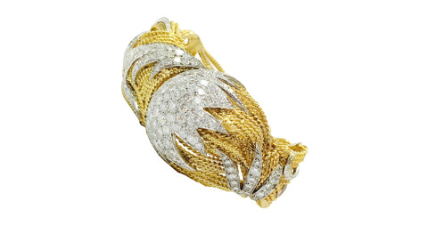 Diamond and gold bangle bracelet, 1970s, offered by Classic Collections