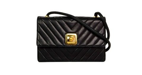 Chanel navy chevron-quilted lambskin flap bag GHW, 1990, offered by A Second Chance Couture