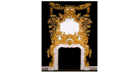 This extraordinarily rare <u>George III giltwood chimneypiece</u>, offered by Ronald Phillips, has been attributed to Matthias Lock and retains its original marble surround.