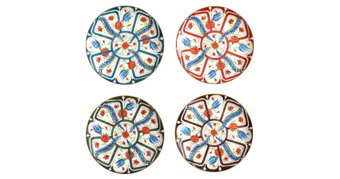 Set of eight Cabana dinner plates with Iznik floral motifs, by Laboratorio Paravicini