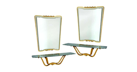 Pair of Osvaldo Borsani hall consoles and mirrors, 1946, offered by BG Galleries