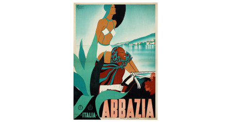 Art Deco Abbazia travel poster, 1938, by M. Romoli