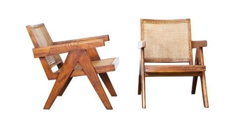 Pair of Pierre Jeanneret lounge chairs, ca. 1955, offered by Magen H Gallery