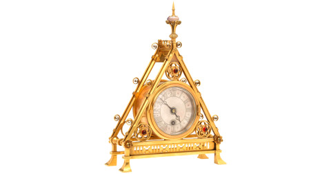 Gilt-brass English clock, ca. 1875, designed by Bruce J. Talbert, offered by Objects