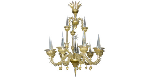 Pair of André Arbus chandeliers, 1950s, offered by Galerie Secula