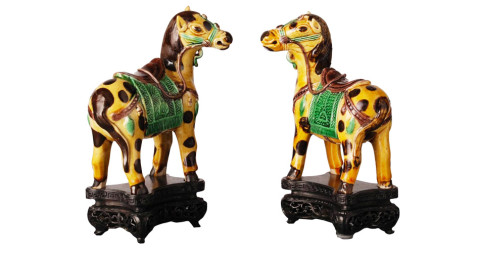 Pair of Chinese porcelain horses, 17th century