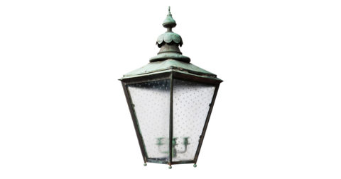 Verdigris copper outdoor lantern, ca. 1820, offered by Obsolete