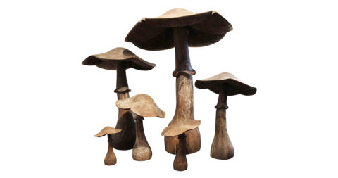 Set of six wooden mushrooms, 2000s, offered by Kristin Paton