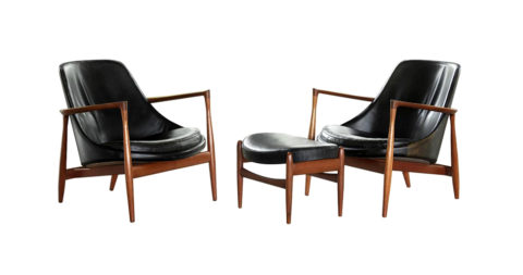 Set of Two Elizabeth Chairs in Patinated Black Leather by Ib Kofod-Larsen, offered by Morentz