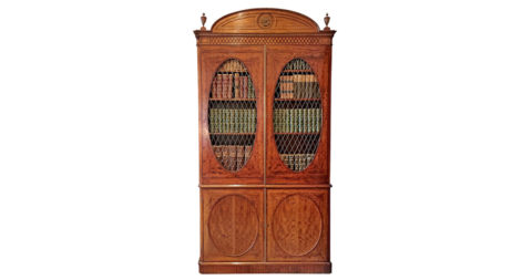 Two-part Hepplewhite bookcase cabinet, ca. 1785, offered by Gerald Bland