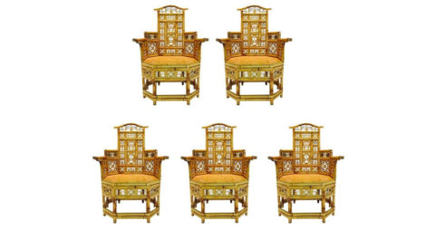 Set of five chinoiserie armchairs, late 20th century, offered by Again & Again
