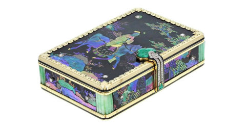 Cartier chinoiserie vanity case, ca. 1925, offered by Trafalgar Jewellers